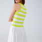 White Tank Top With Wide Stripes in Lime Green