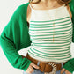 White top with green stripes and thin straps