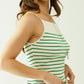 White top with green stripes and thin straps