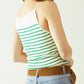 White top with green stripes and thin straps