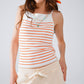 Q2 White top with orange stripes and thin straps