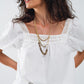 Q2 White Top With Square Neckline And Short Sleeves