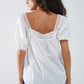 White Top With Square Neckline And Short Sleeves