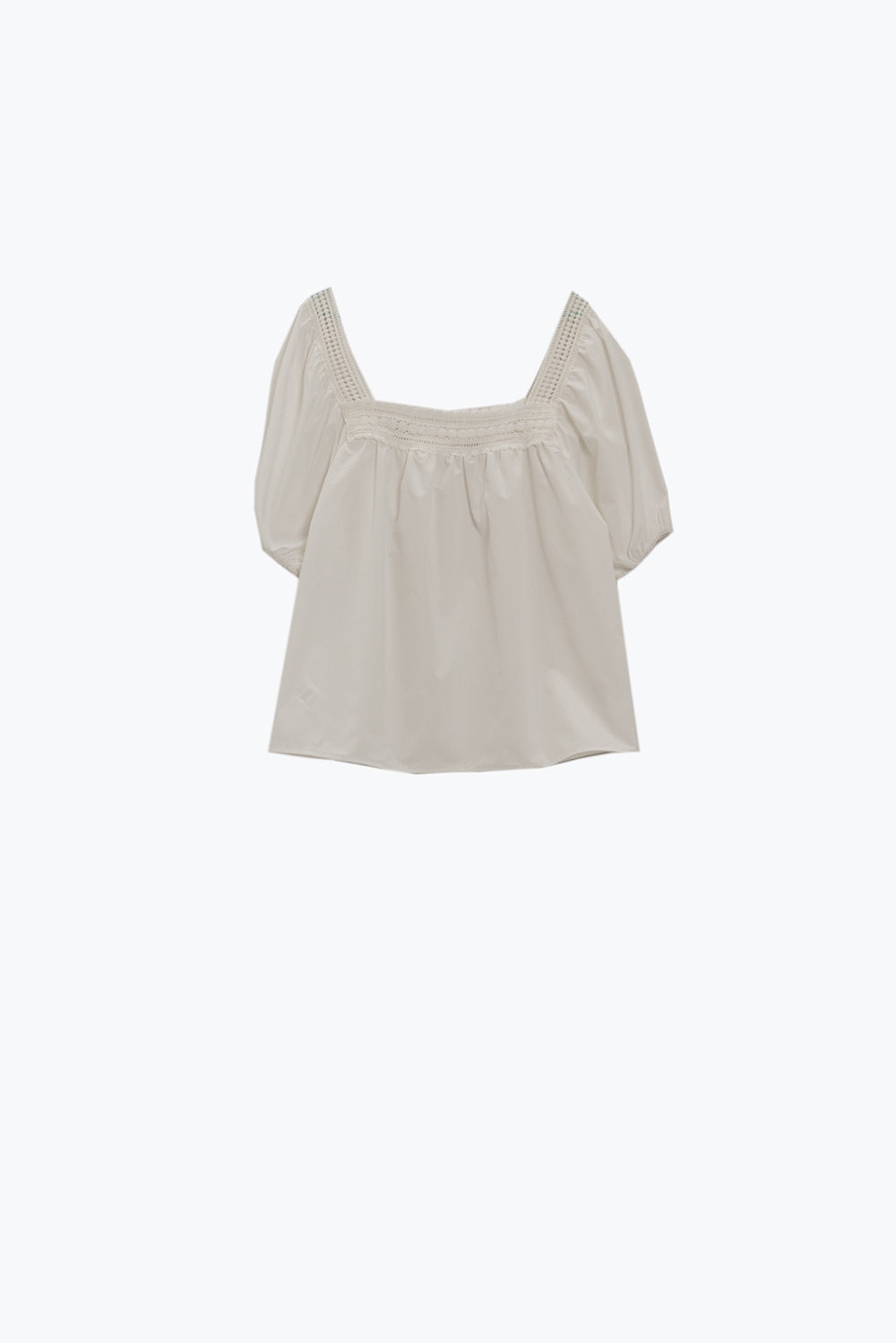 White Top With Square Neckline And Short Sleeves