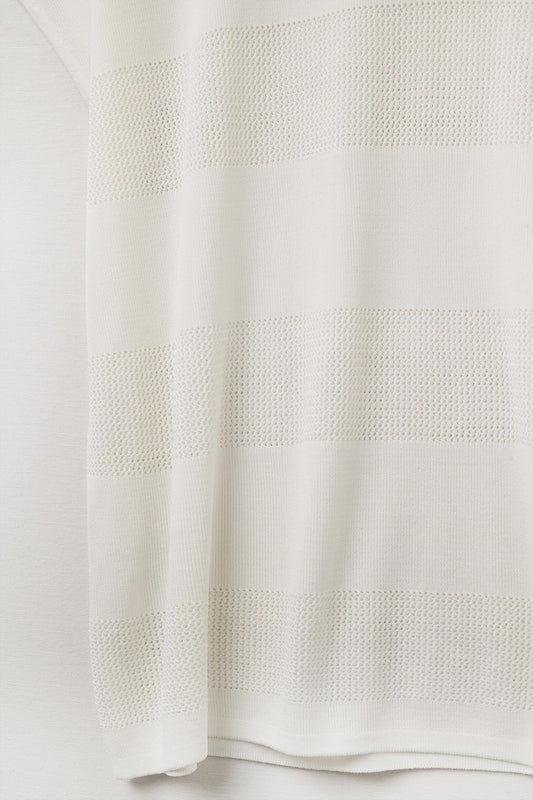 White V-neck knit sweater with open stitch detail
