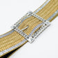 Wide beige woven belt with strass on the edges and big silver square buckle