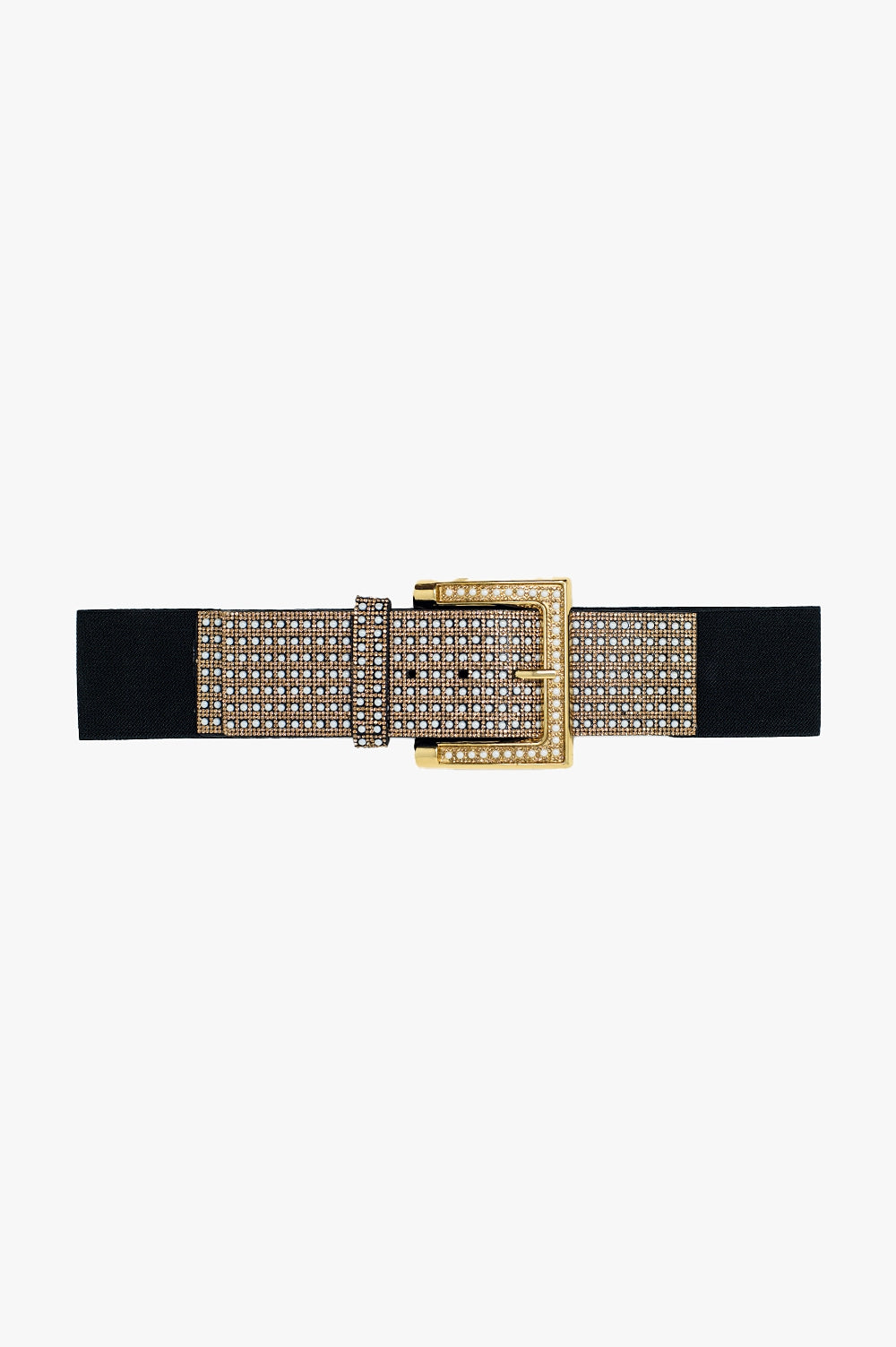 Q2 Wide Black Belt With Studded Strass Design And Squared Buckle.