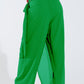 Wide green Pants Overlay Skirt Tied At The Side