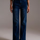 Q2 Wide Leg 70`s Jeans in Mid Wash Blue