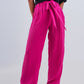 Q2 Wide leg belted pants in fuchsia