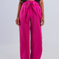 Wide leg belted pants in fuchsia