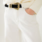 Wide leg cream pants with leopard print at the bottom