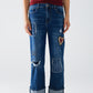 Q2 Wide leg jeans embellished with some patches