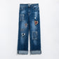 Wide leg jeans embellished with some patches