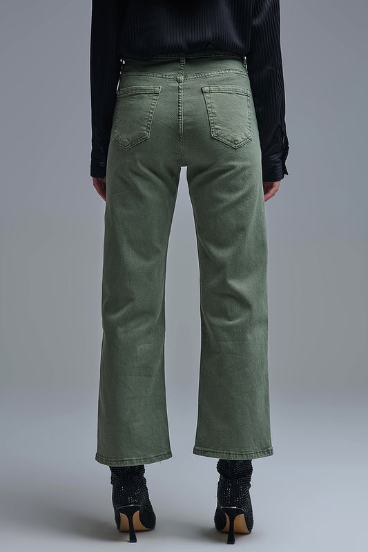 Wide leg jeans in khaki green