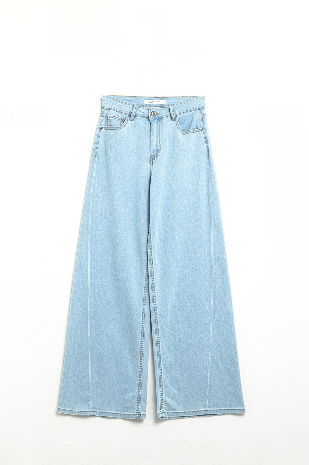 wide leg jeans in light wash with side seam