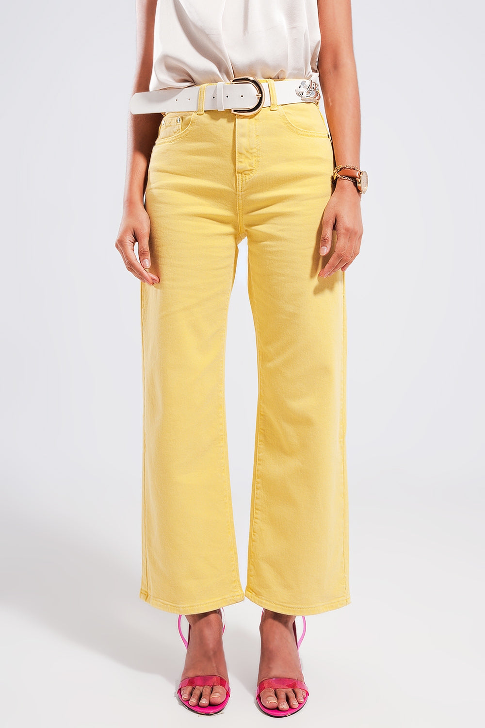 Wide leg jeans in sunshine yellow