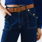 Wide leg jeans with 3 button detail