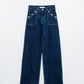 Wide leg jeans with 3 button detail