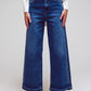 Q2 Wide Leg Jeans With Diamante Details on the Side in Mid Wash