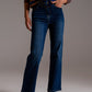 Wide Leg Jeans With Hem Detail in Dark Wash