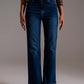 Wide Leg Jeans With Hem Detail in Dark Wash