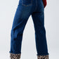 Wide leg jeans with leopard stripe at the bottom