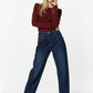 Wide Leg Jeans With Side Dart Detail in Deep Blue