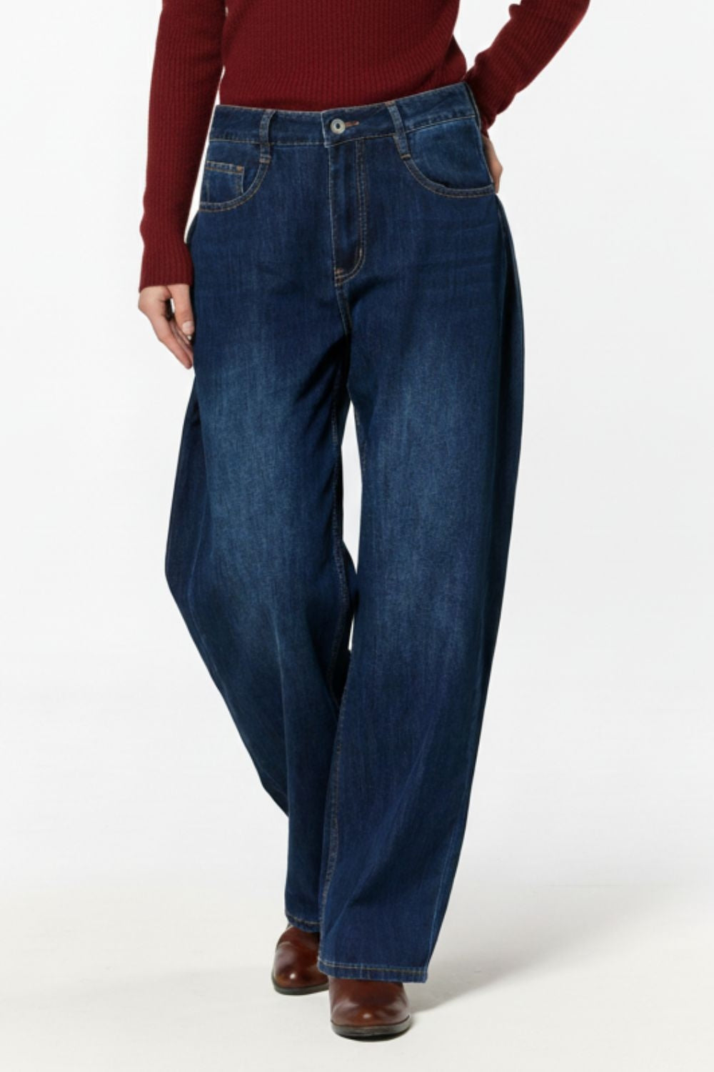 Q2 Wide Leg Jeans With Side Dart Detail in Deep Blue