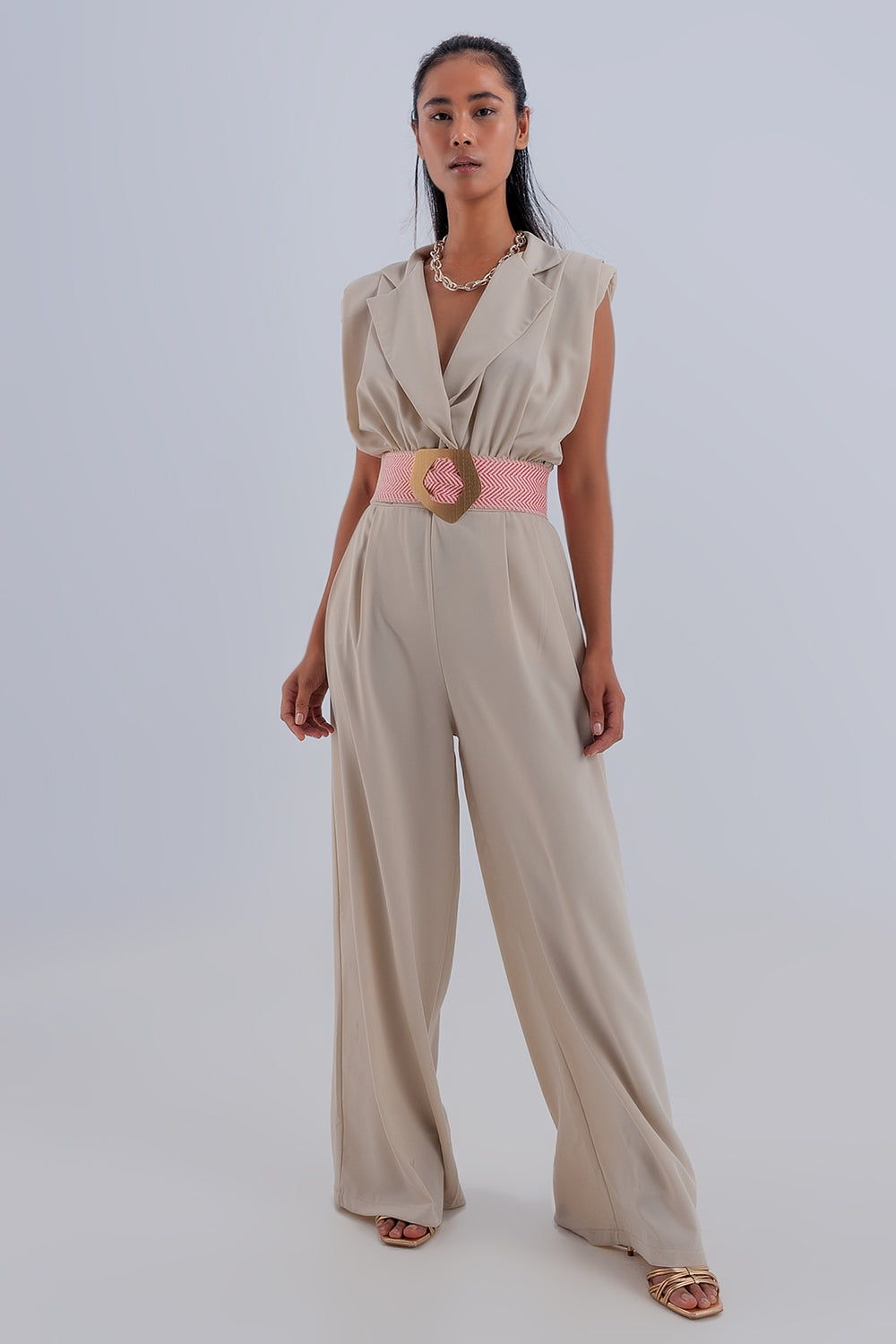 Q2 Wide leg jumpsuit in beige