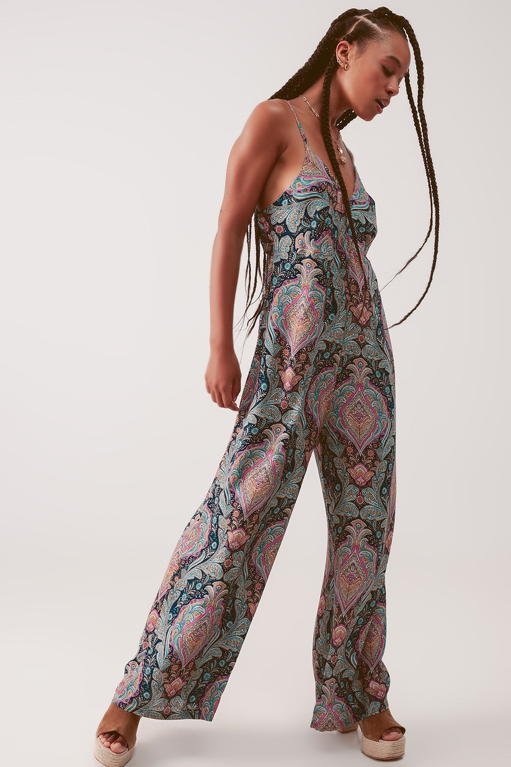 Q2 Wide leg jumpsuit in navy paisley print