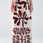 Q2 Wide Leg Pants with Abstract Print in White and Brown