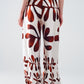 Wide Leg Pants with Abstract Print in White and Brown