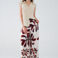 Wide Leg Pants with Abstract Print in White and Brown