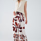 Wide Leg Pants with Abstract Print in White and Brown