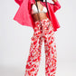 Wide leg pants with belt in fuchsia