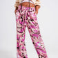 Q2 Wide leg pants with belt in pink