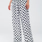 Wide leg polka dot pants with elastic waist and pockets