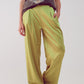 Q2 wide leg satin pants in acid lime