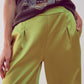 wide leg satin pants in acid lime