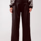 Q2 wide leg satin pants in black