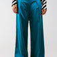 Q2 wide leg satin pants in blue