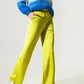 Wide leg satin pants in lime green