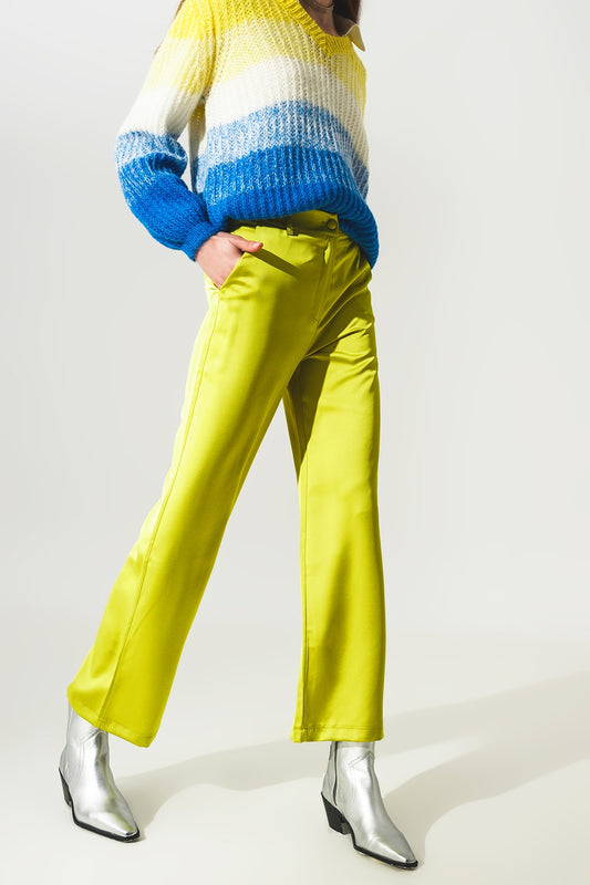 Wide leg satin pants in lime green