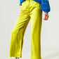 Wide leg satin pants in lime green