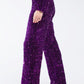 Wide Leg Sequin Pants With Side Pockets In Purple