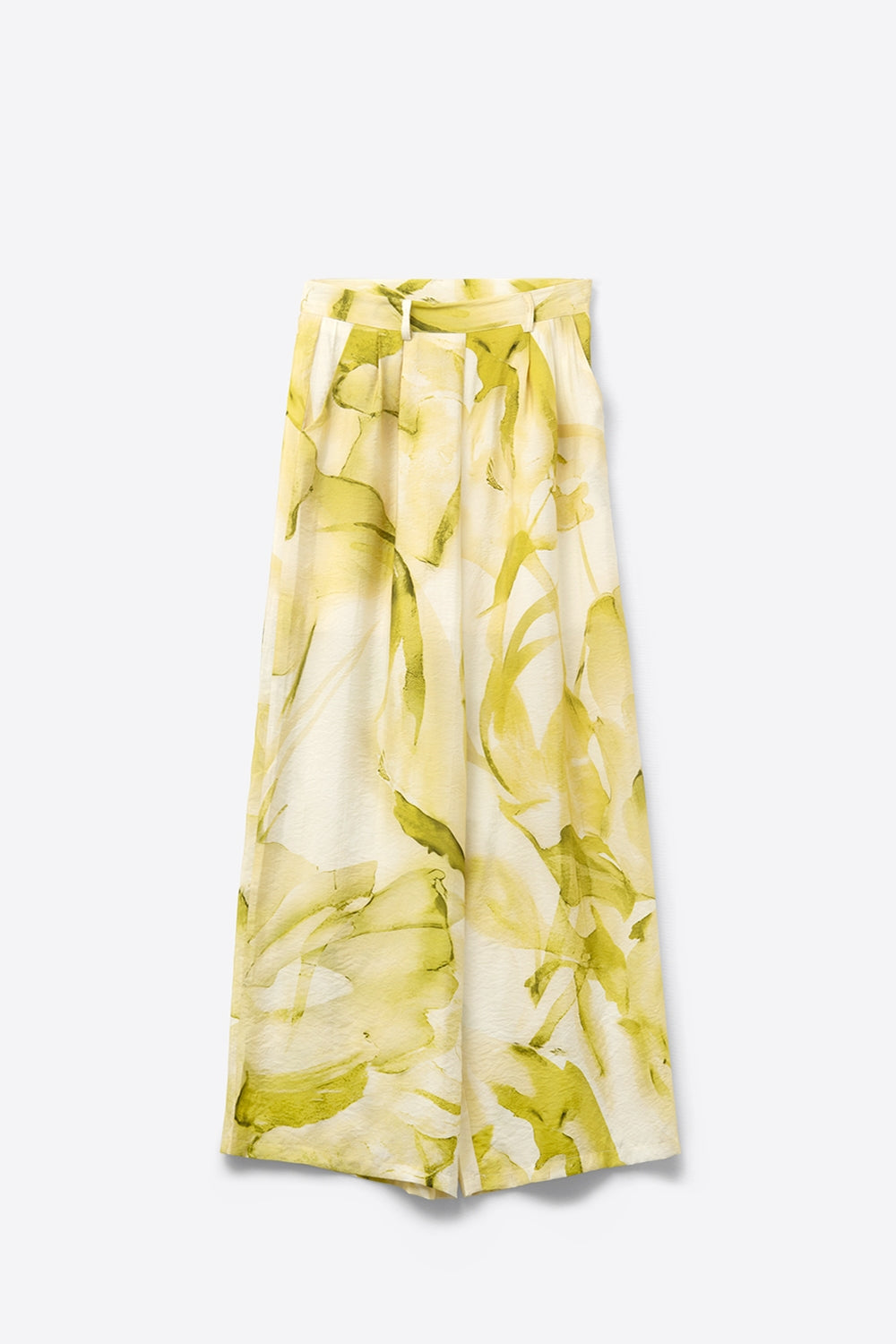 Q2 Wide Leg Trousers with Yellow Watercolor Print