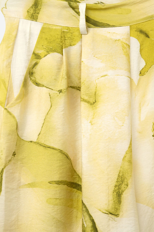 Wide Leg Trousers with Yellow Watercolor Print