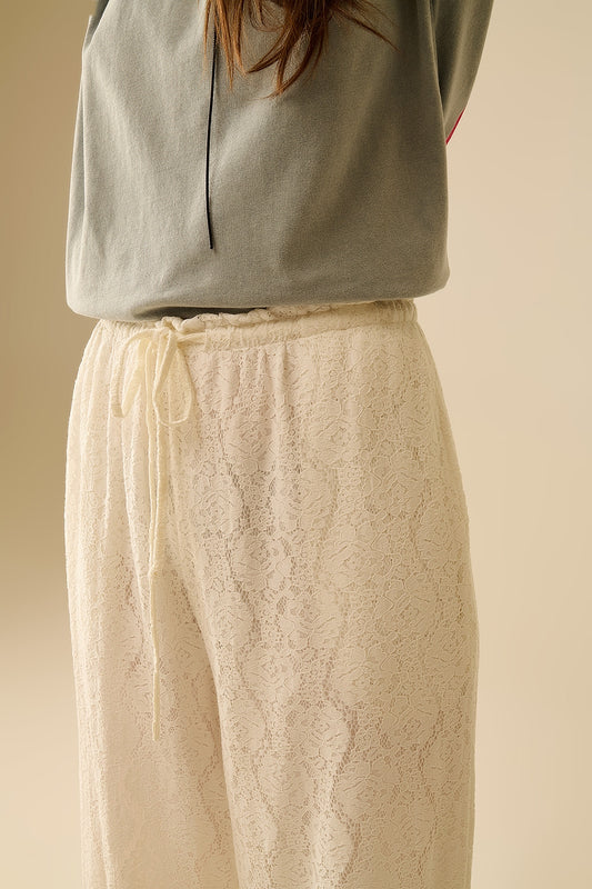 wide-legged lace pants with elastic waistband