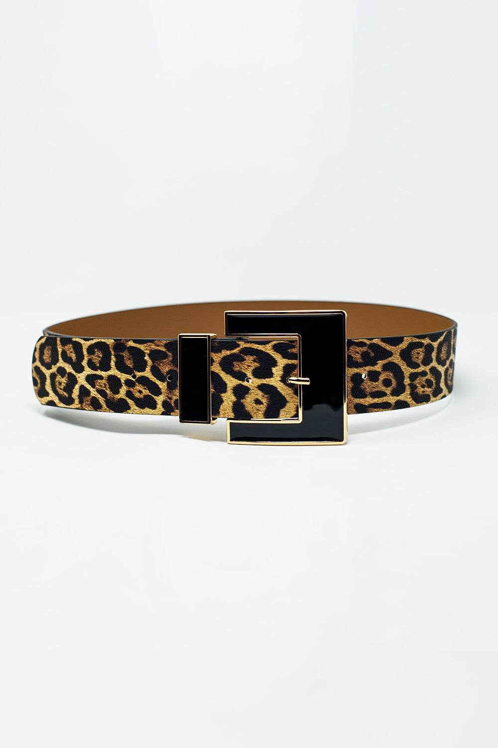 Q2 Wide leopard belt with black square buckle